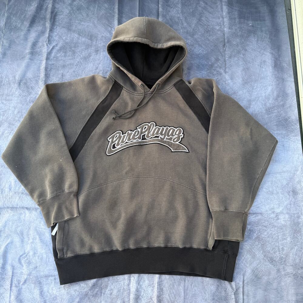 Men's Vintage Y2k Pure Playaz Gray Black Hoodie Pullover Sweatshirt Jacket Sz XL